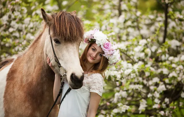 Picture girl, mood, horse, spring