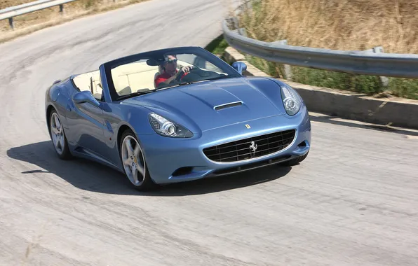 Road, Auto, Blue, Machine, Ferrari, Convertible, Ferrari, California