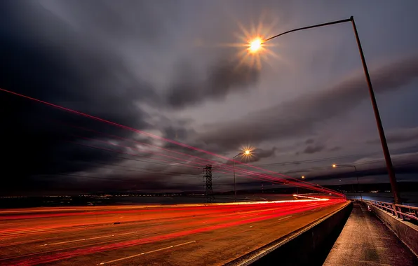 Picture night, bridge, the city, lights