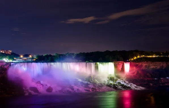 Night, river, waterfall