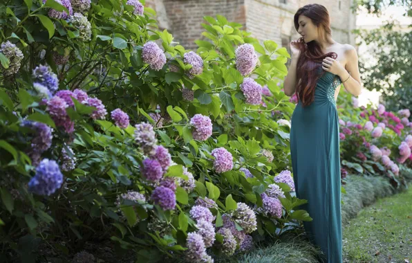 Picture model, flowers, Elena, dress, summer