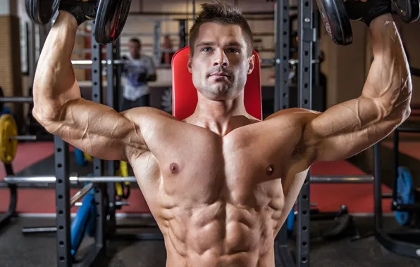 Muscle, bodybuilding, muscles, press, training, dumbbells, workout, fitness