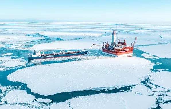 Sea, Ship, The ship, Tanker, Platform, Prirazlomnaya