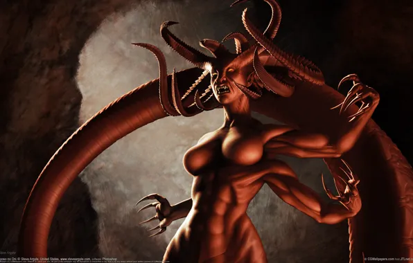 The demon, Claws, CG Wallpapers, Horns, Steve Argyle, Kyoso No Oni