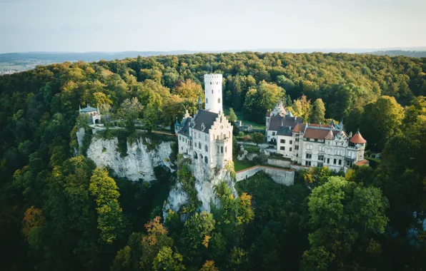 Picture autumn, forest, rock, castle, Germany, Germany, Lichtenstein, Lichtenstein