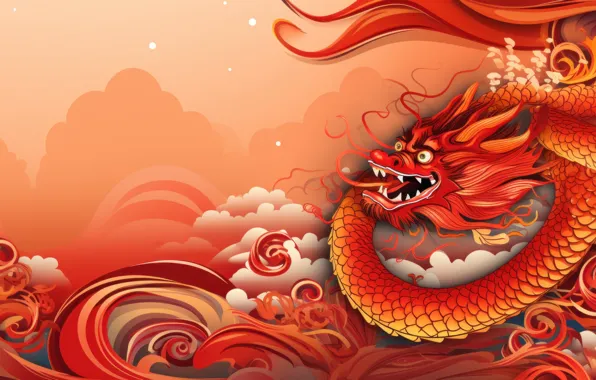 Face, style, background, dragon, New year, symbol, ornament, symbols