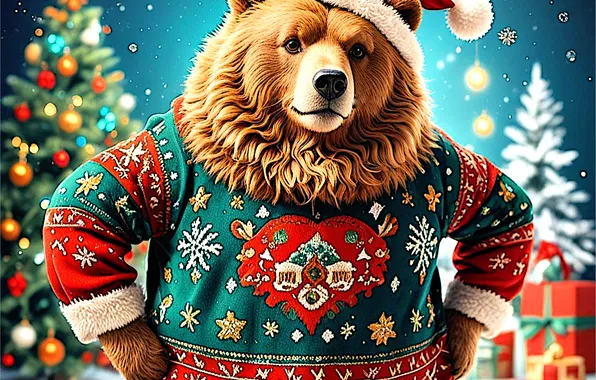 Look, face, balls, pose, pattern, new year, bear, Christmas