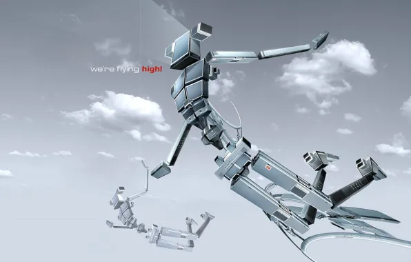 Picture clouds, flight, Robots