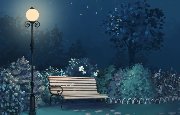 Light, bench, night, Park, art, lantern