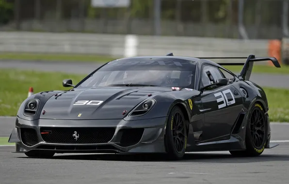 Black, Ferrari, Ferrari, supercar, racing track, the front, Evolution, 599XX