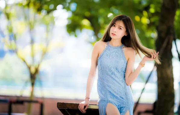 Picture look, girl, hair, dress, brown hair, Asian, bokeh