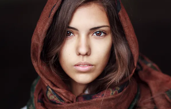 Picture eyes, look, girl, scarf, shawl, brown-eyed, Janibek Bakyt, To Happiness