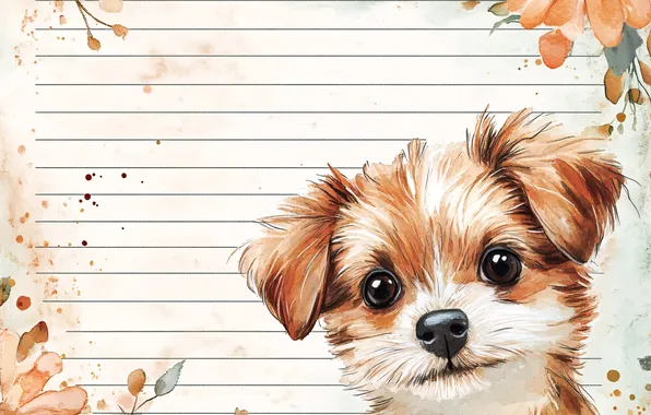 Look, flowers, pose, figure, portrait, dog, puppy, Notepad