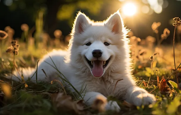 Language, white, grass, look, the sun, rays, nature, glade