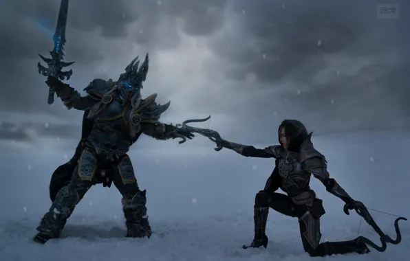 Girl, snow, monster, two, cosplay, the enemy