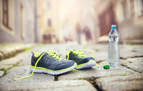 Picture fitness, running shoes, healthy lifestyle, mineral water