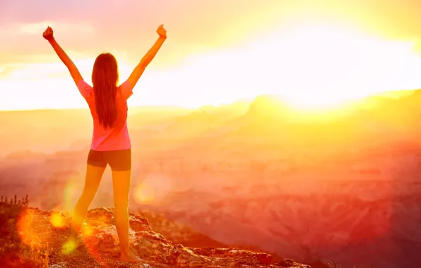 Freedom, girl, the sun, nature, background, Wallpaper, mood, shorts