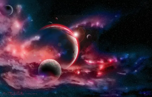 Picture space, stars, nebula, planet
