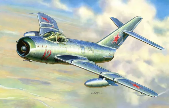 The plane, fighter, art, jet, OKB, Soviet, developed, Mikoyan