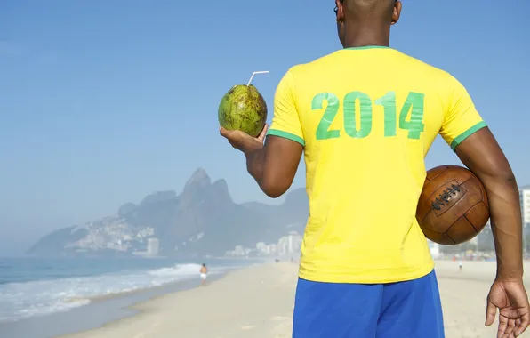 Picture beach, the ball, coconut, t-shirt, Brazil, football, world Cup, World Cup