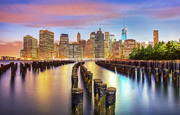 Picture the city, lights, dawn, skyscrapers, USA, America, USA, New York City