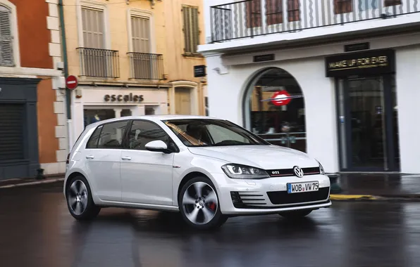 Picture Auto, The city, White, Volkswagen, Machine, Golf, GTI, Side view