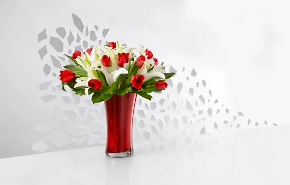 Lily, bouquet, tulips, vase