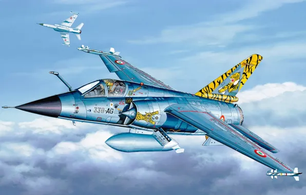 Picture war, art, airplane, painting, jet, Dassault Mirage F1