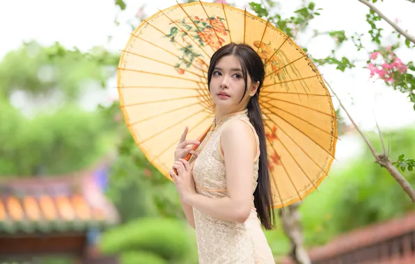 Girl, umbrella, Asian