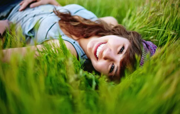Picture summer, grass, girl, nature, smile, mood