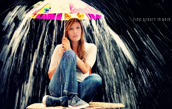 Girl, rain, the situation, umbrella