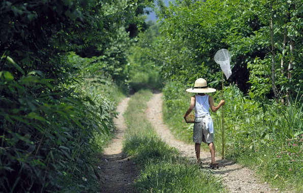 ROAD, FOREST, NATURE, GRASS, GREENS, BOY, HAT, MIKE