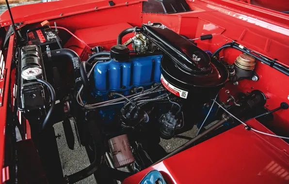 Picture red, Roadster, Ford, 1966, Bronco, under the hood