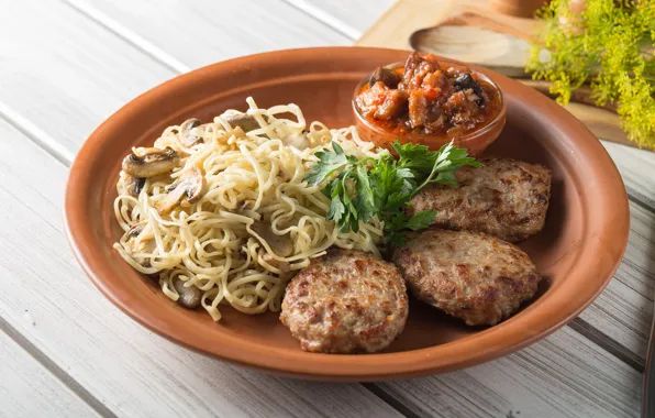 Spaghetti, dish, burgers