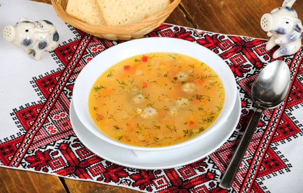 Plate, spoon, soup