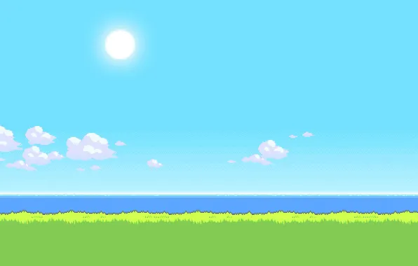 Sea, the sky, grass, the sun, time, day, 8bit, noon