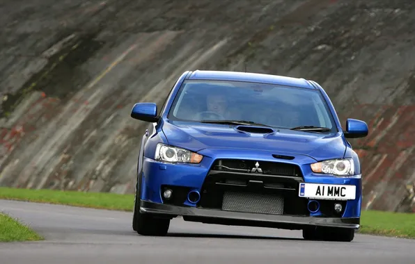 Picture road, blue, speed, cars, mitsubishi, blue, lancer, car Wallpaper