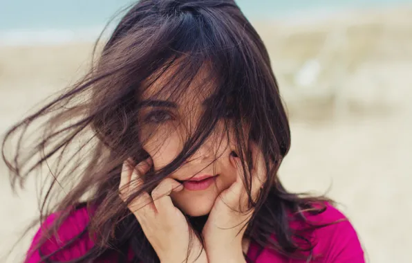 Girl, the wind, hair, brunette