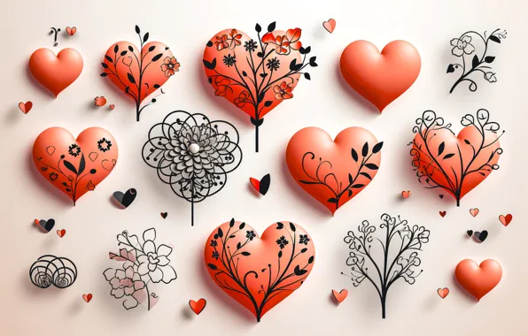 Trees, love, holiday, pattern, heart, feelings, heart, hearts