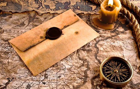 Picture map, compass, the envelope