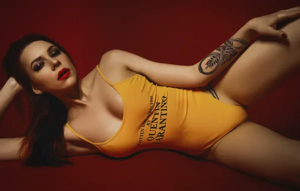 Swimsuit, pose, background, makeup, tattoo, Nikolay Khvatov, Valeriya Peshkova