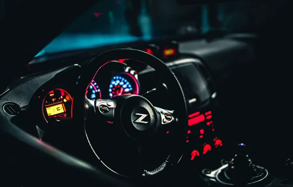Night, interior, the wheel, Nissan, salon, 370Z, Nissan 370Z GT