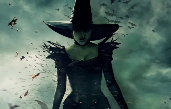 Picture clouds, hat, dress, fantasy, witch, poster, the witch, in black