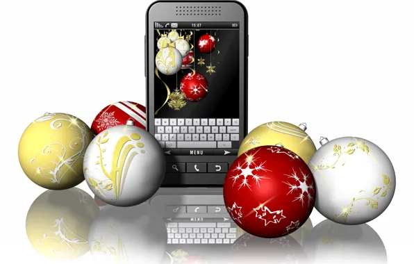Balls, New year, phone, 3D Graphics