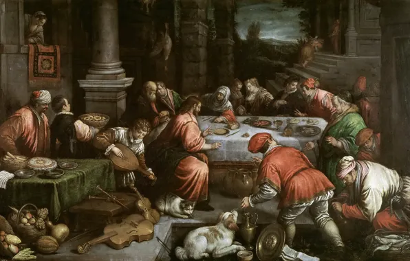 Picture people, picture, genre, mythology, Leandro Bassano, The marriage in Cana of Galilee