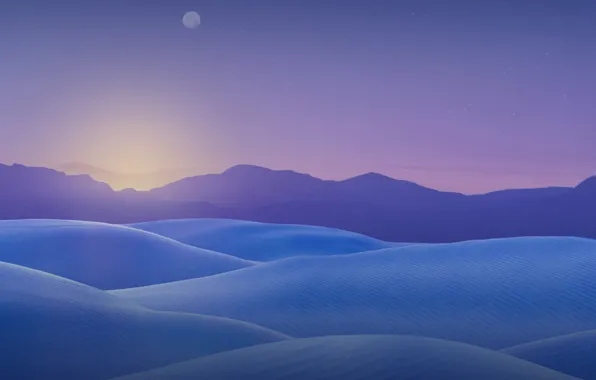 Sunset, The sky, Sand, Minimalism, The moon, Hills, Landscape, Dunes