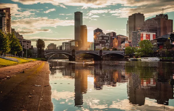 Bridge, the city, the evening, Melbourne, Australia