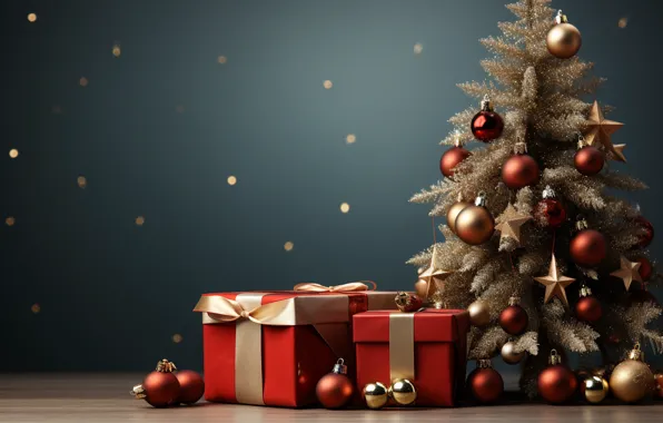 Balls, lights, box, gift, Shine, Christmas, gifts, New year