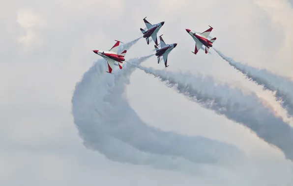The plane, Airshow, F-16, Fighting Falcon, vapor trail, Black Knights