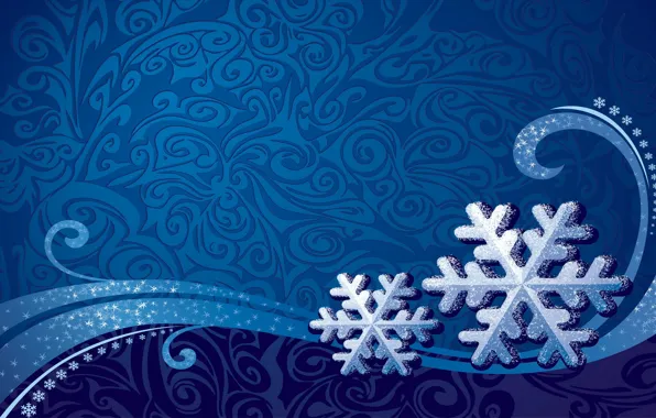 Picture winter, snowflakes, blue, background, patterns